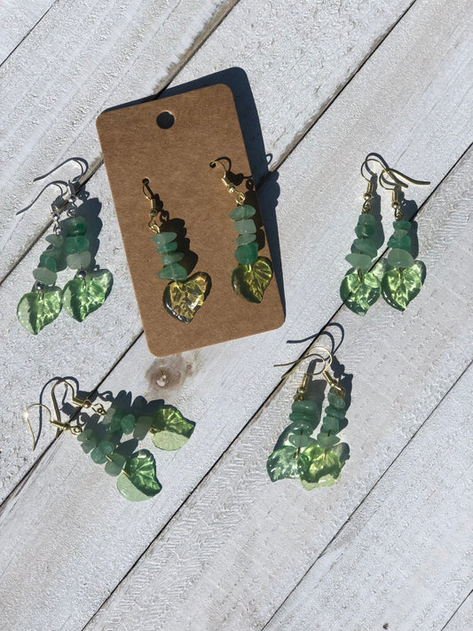 Green Aventurine Leaf Dangles