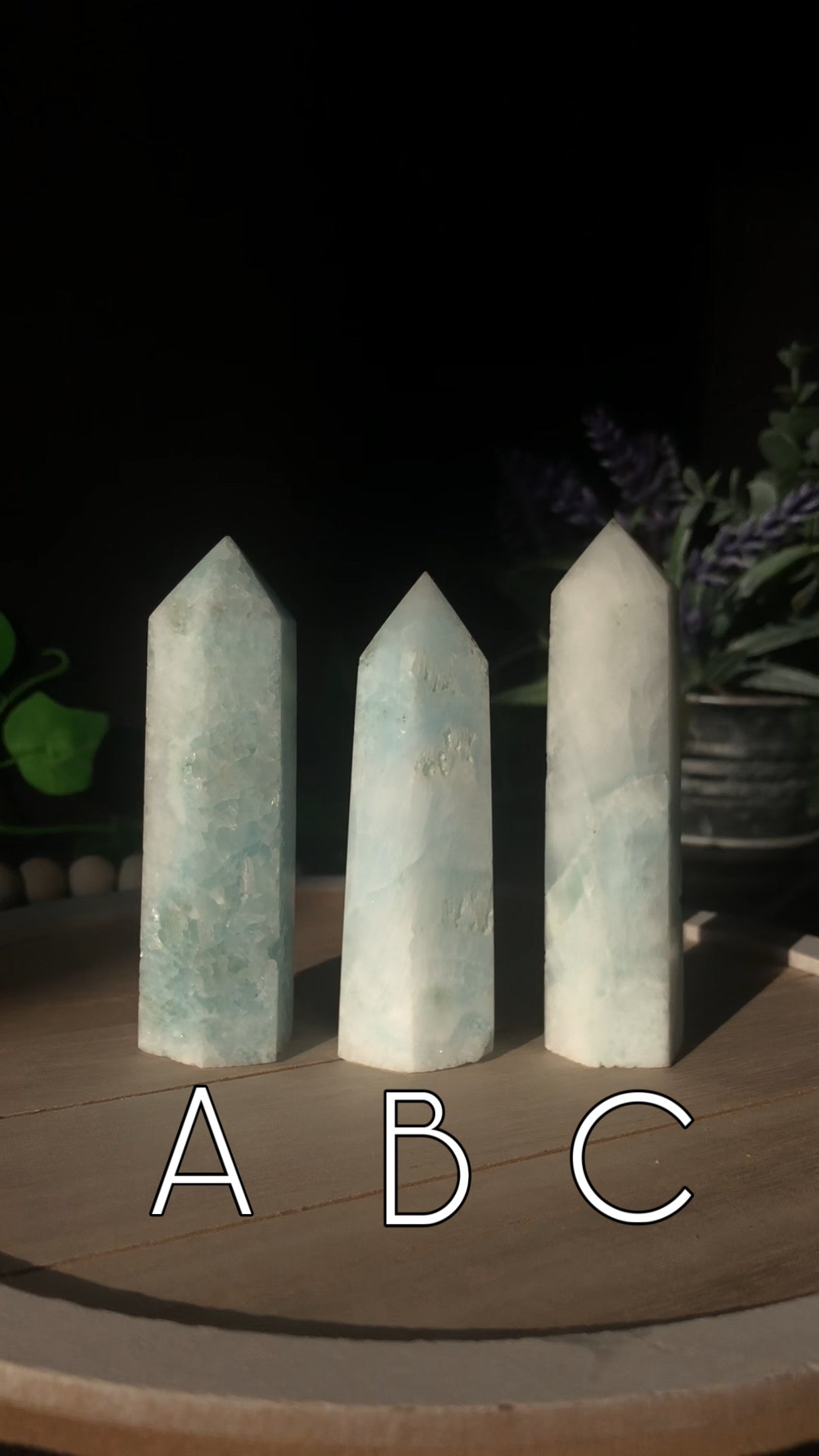 These beautiful Hemimorphite Aragonite towers are baby blue and white almost appearing like ice they are 3-4inches on average. Hemimorphite is a rare form of zinc silicate. It can occur in various shades of blue and green. It can also sometimes be white or colorless.  This Blue Hemimorphite tower is powerfully calming stone. 