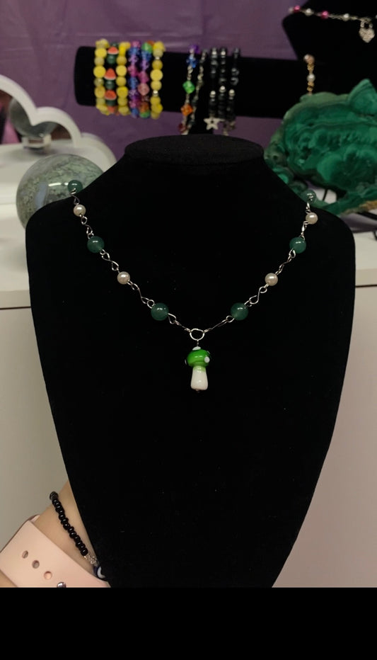 Green Aventurine Mushroom Fairy Necklace